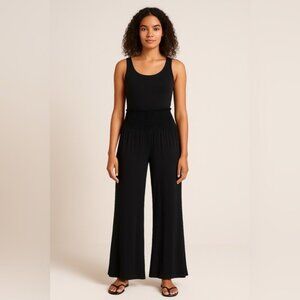 Saint Tropez West Black Smocked Waist Wide-Leg Pants - Size M